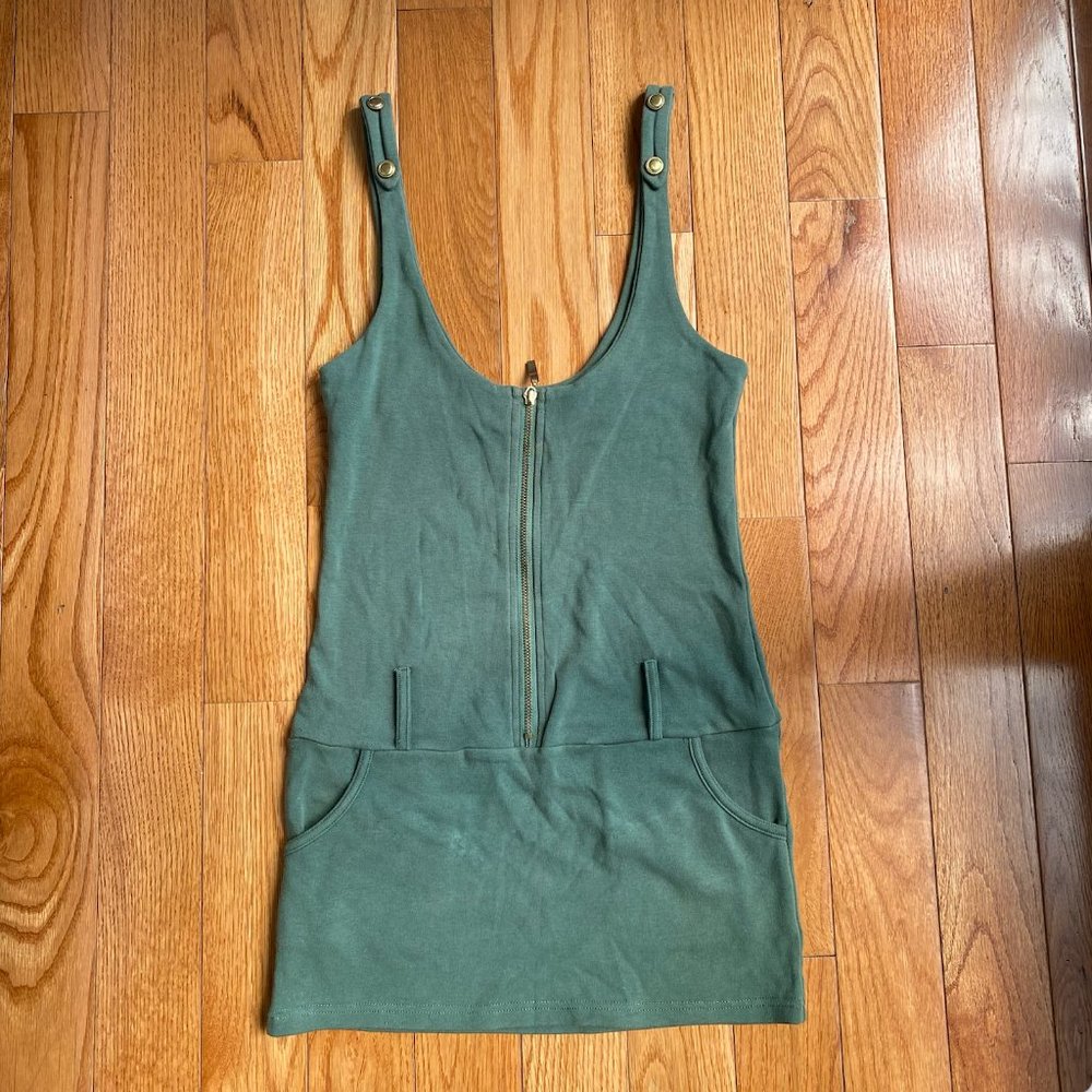 Green Strapped Dress with Zippers